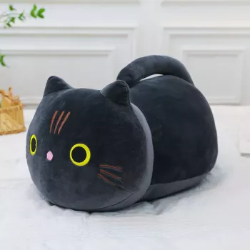 LEAN TOYS Plüsch-Maskottchen Kuscheltier Katze mit langem Schwanz Schwarz 40cm