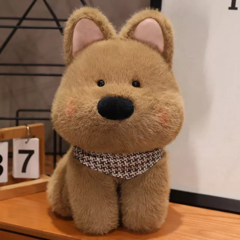 LEAN TOYS Plüschtier Kuschelhund mit Schal Braun 25cm