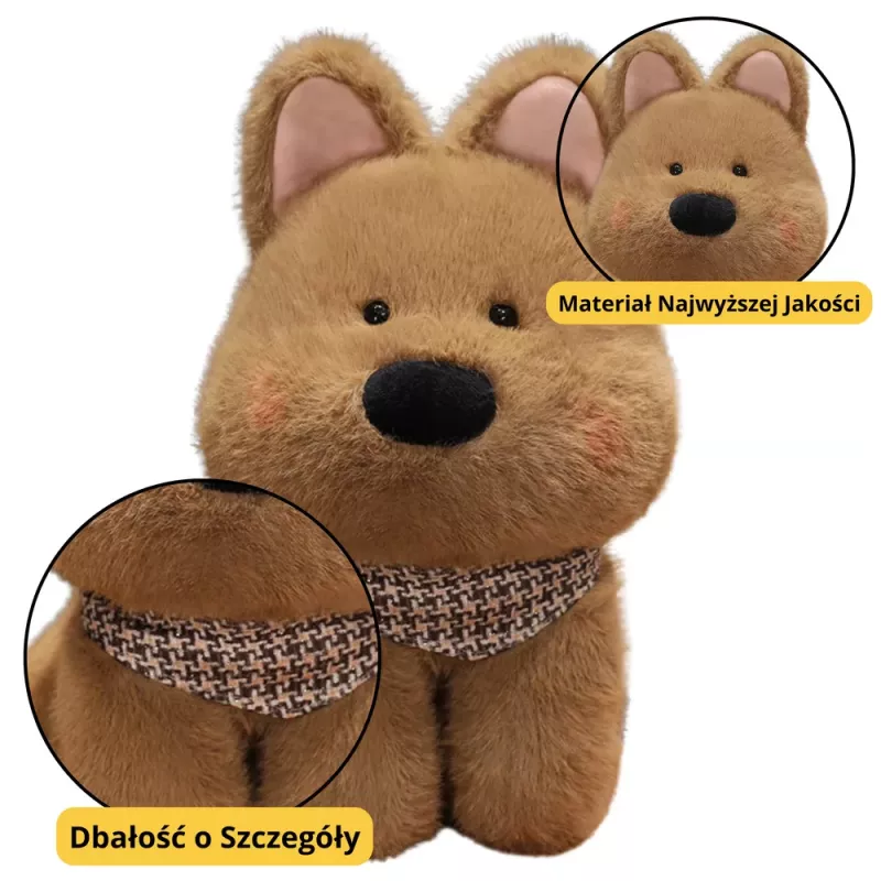 LEAN TOYS Plüschtier Kuschelhund mit Schal Braun 25cm