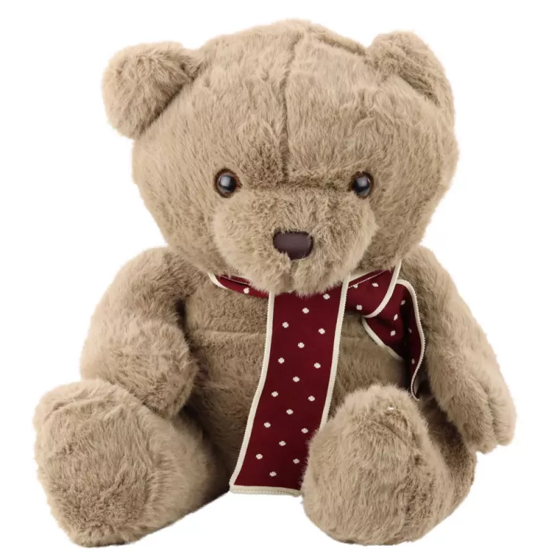 LEAN TOYS Plush Mascot Cuddly Toy Big Teddy Bear With Scarf Light Brown 45cm