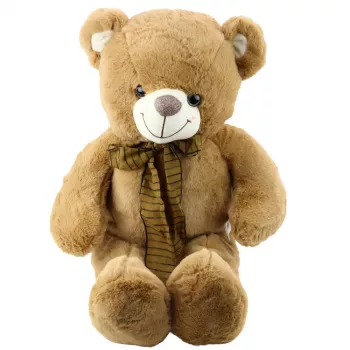 LEAN TOYS Plüsch-Maskottchen Kuscheltier Teddybär mit brauner Schleife in Streifen 60 cm
