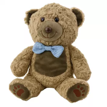 LEAN TOYS Plüschtier Teddybär mit blauer Fliege, hellbraun, 30 cm