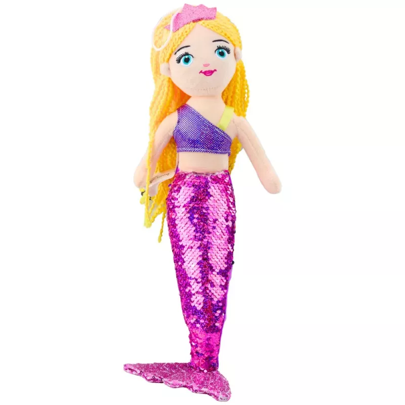 LEAN TOYS Plüsch-Meerjungfrau Kuscheltier mit Glitzerschwanz Lila 48 cm