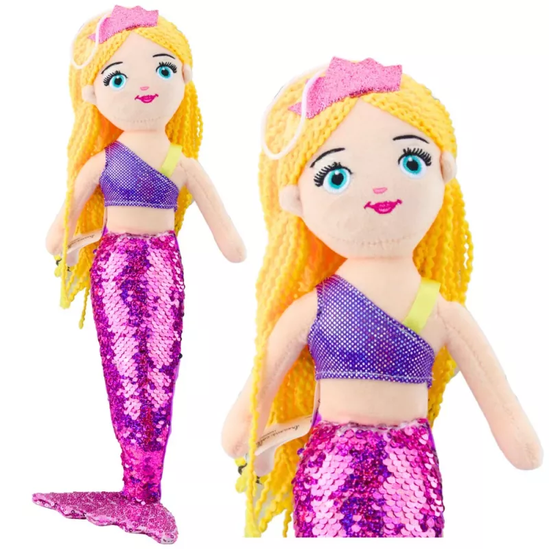 LEAN TOYS Plüsch-Meerjungfrau Kuscheltier mit Glitzerschwanz Lila 48 cm