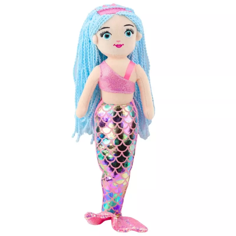 LEAN TOYS Plüsch-Meerjungfrau Kuscheltier mit holografischem Schwanz Pink-Blau 48cm