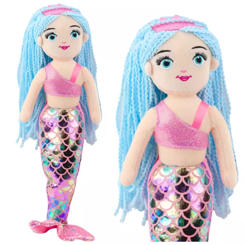 LEAN TOYS Plüsch-Meerjungfrau Kuscheltier mit holografischem Schwanz Pink-Blau 48cm