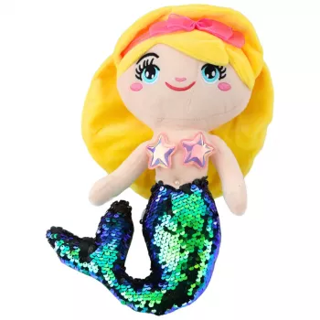 LEAN TOYS Plüsch-Meerjungfrau Kuscheltier mit Sequins-Schwanz Grün 30 cm