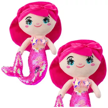 LEAN TOYS Plüsch-Meerjungfrau Kuscheltier mit Paillettenschwanz Pink 30 cm
