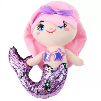 LEAN TOYS Plüsch-Meerjungfrau Kuscheltier mit Sequinschwanz Zweifarbig Lila 28cm