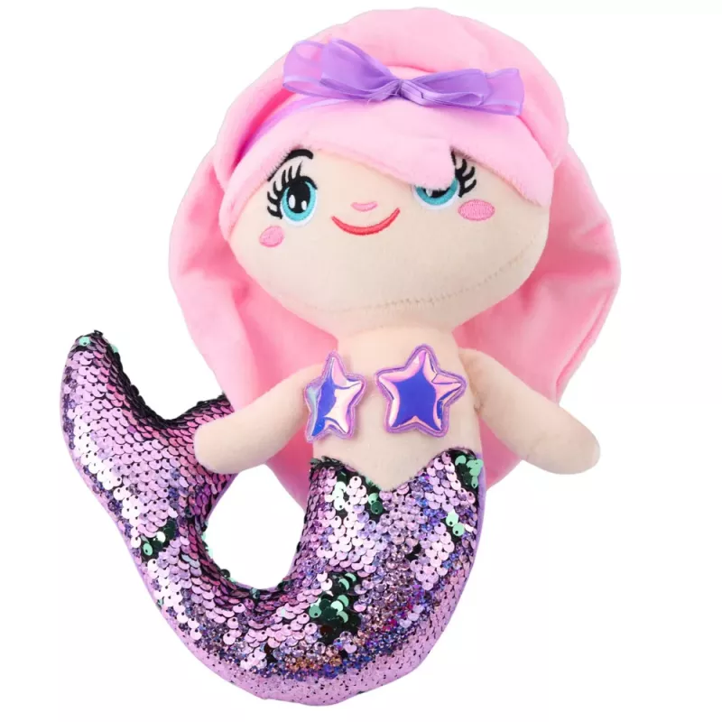 LEAN TOYS Plüsch-Meerjungfrau Kuscheltier mit Sequinschwanz Zweifarbig Lila 28cm