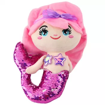LEAN TOYS Plüsch-Meerjungfrau Kuscheltier mit Sequinschwanz Pink-Lila 28cm
