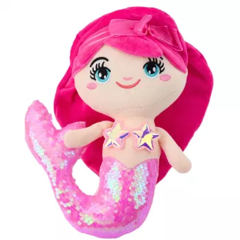 LEAN TOYS Plüsch-Meerjungfrau Kuscheltier mit Sequinschwanz Hellrosa 28 cm