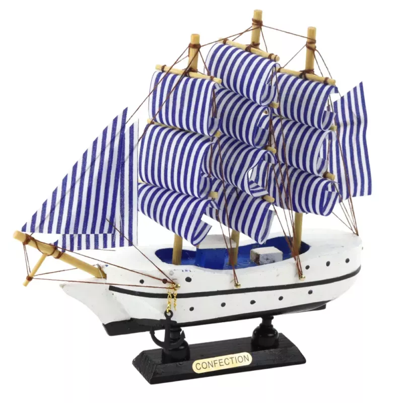LEAN TOYS Sammlerstück Dekoratives Segelschiff Weiß und Blau 18x17cm