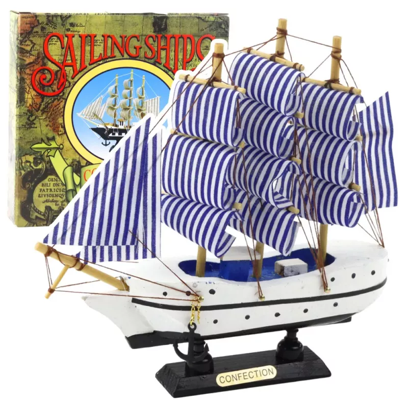 LEAN TOYS Sammlerstück Dekoratives Segelschiff Weiß und Blau 18x17cm