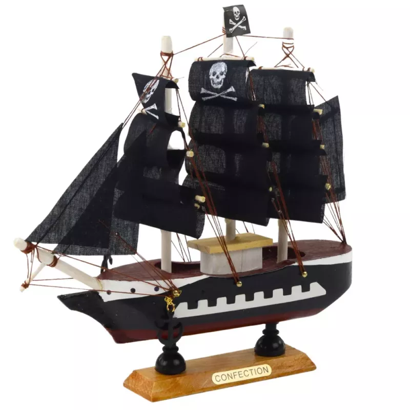 LEAN TOYS Sammlerstück Dekoratives Piratensegelschiff Schwarz 20x20cm