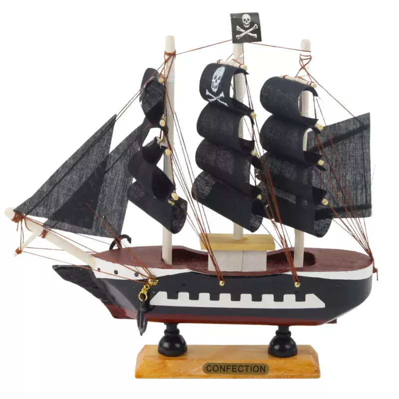 LEAN TOYS Sammlerstück Dekoratives Piratensegelschiff Schwarz 20x20cm