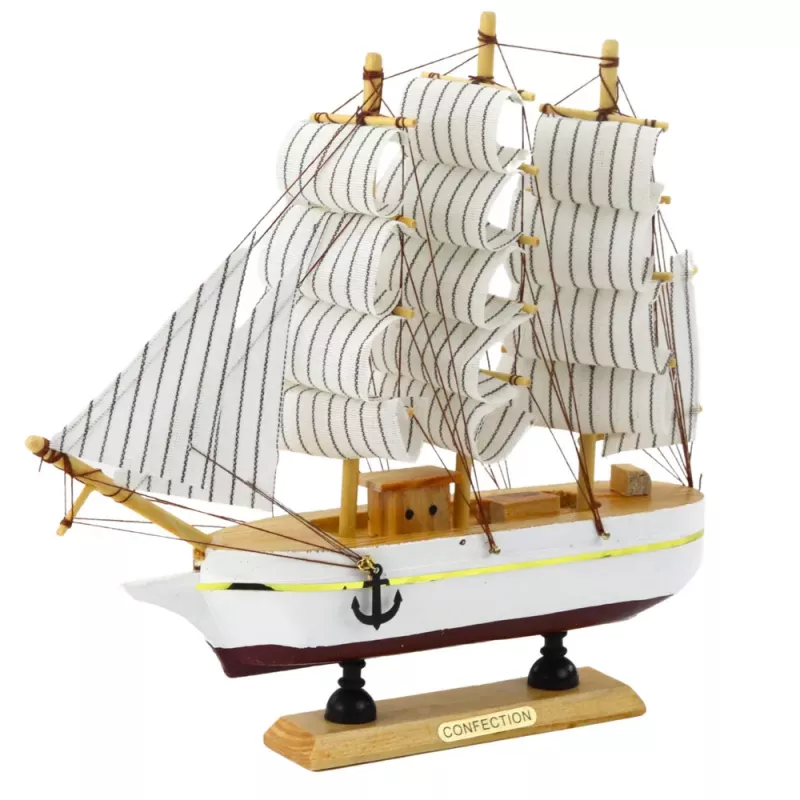 LEAN TOYS Sammlerstück Dekoratives Dreimast-Segelschiff Weiß 24x23cm