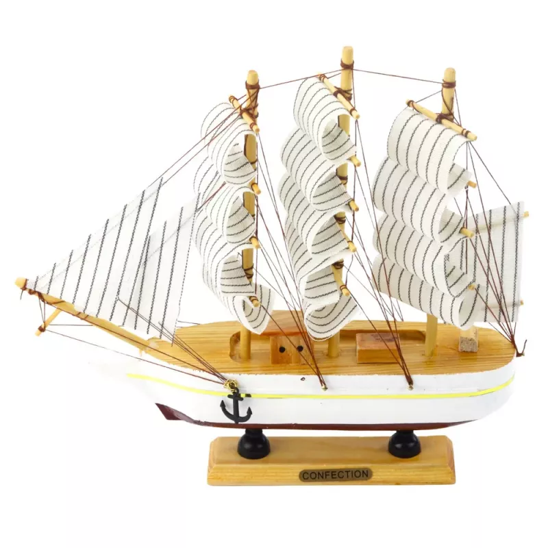 LEAN TOYS Sammlerstück Dekoratives Dreimast-Segelschiff Weiß 24x23cm