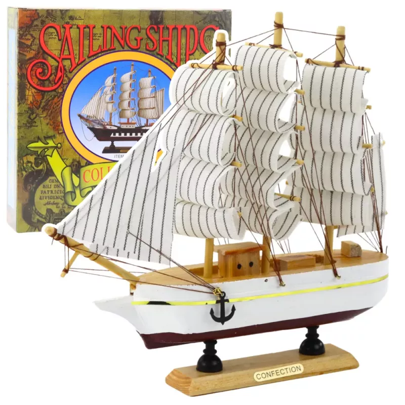 LEAN TOYS Sammlerstück Dekoratives Dreimast-Segelschiff Weiß 24x23cm