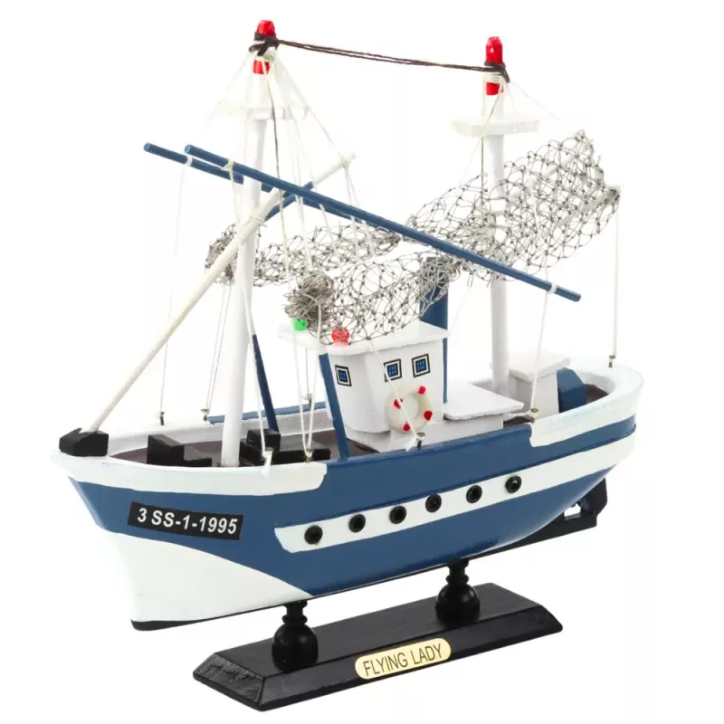LEAN TOYS Sammler-Modellschiff Fischerboot Flying Lady Blau 24x23cm