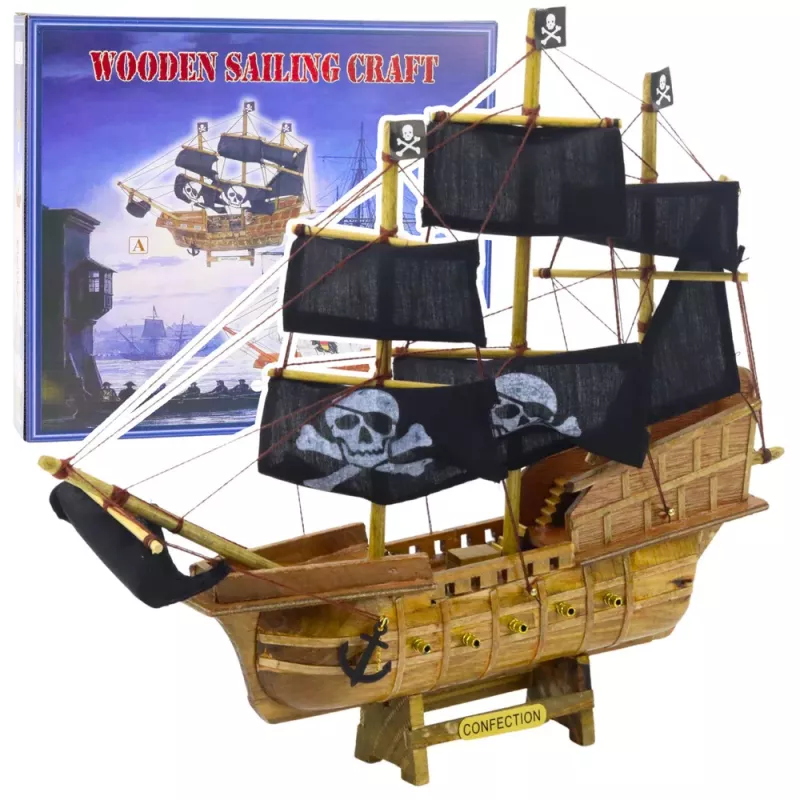 LEAN TOYS Sammler-Modell Dekoratives Piratensegelschiff Schwarz 33x29cm