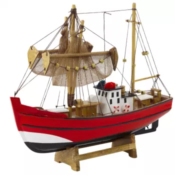 LEAN TOYS Sammler-Dekorationsmodell Fischerboot Rot 30x26cm
