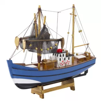 LEAN TOYS Sammler-Dekorationsmodell Fischerboot Schiff Blau 30x26cm