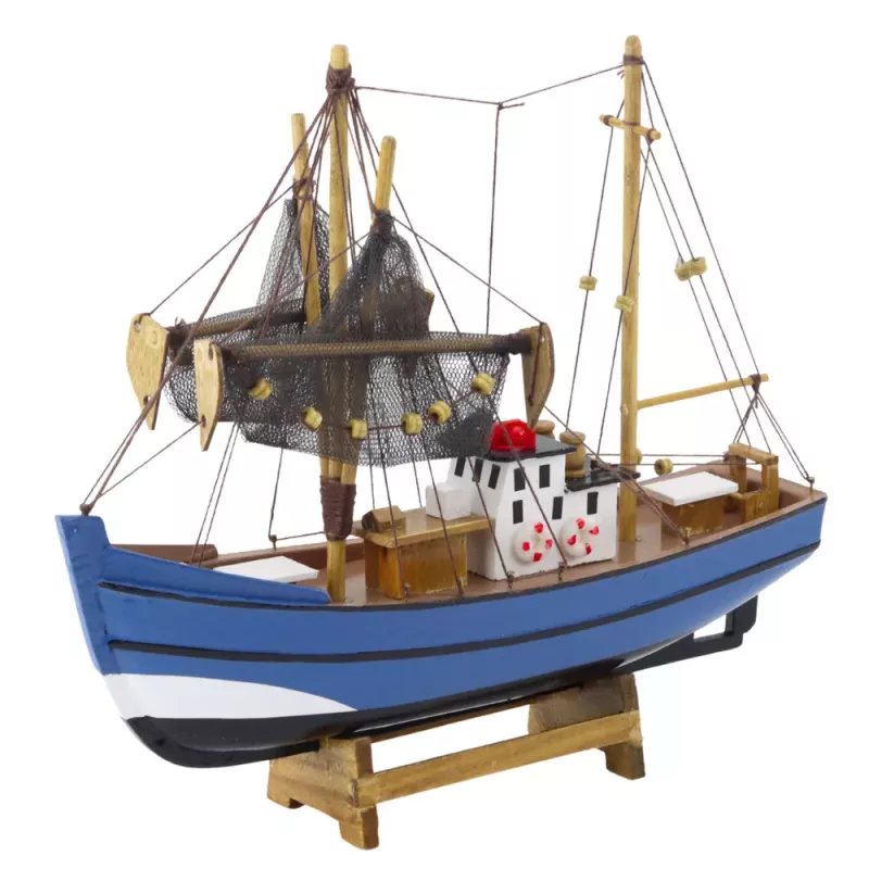 LEAN TOYS Sammler-Dekorationsmodell Fischerboot Schiff Blau 30x26cm