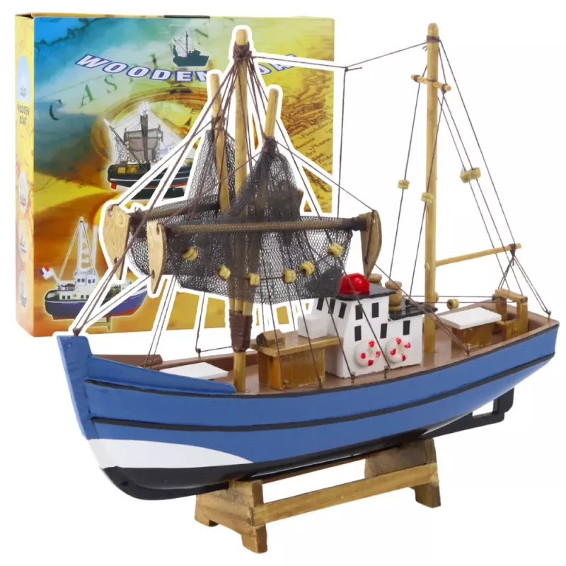 LEAN TOYS Sammler-Dekorationsmodell Fischerboot Schiff Blau 30x26cm