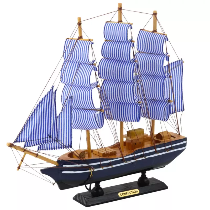LEAN TOYS Sammlerstück Dekoratives Segelschiff Weiß und Blau 33x31cm