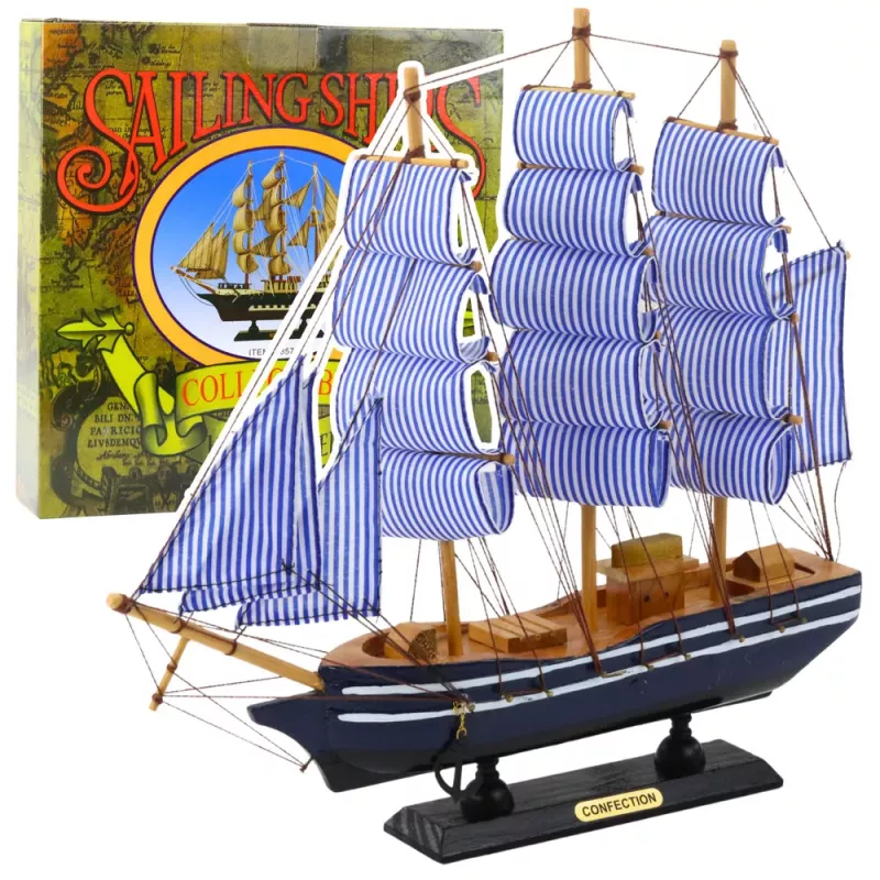 LEAN TOYS Sammlerstück Dekoratives Segelschiff Weiß und Blau 33x31cm