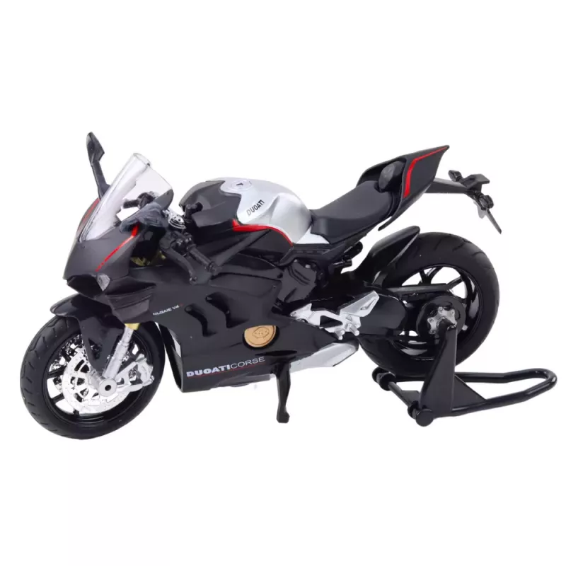 LEAN TOYS Sportmotorrad Metall Licht Sound Silber Elemente Schwarz V4 1:12