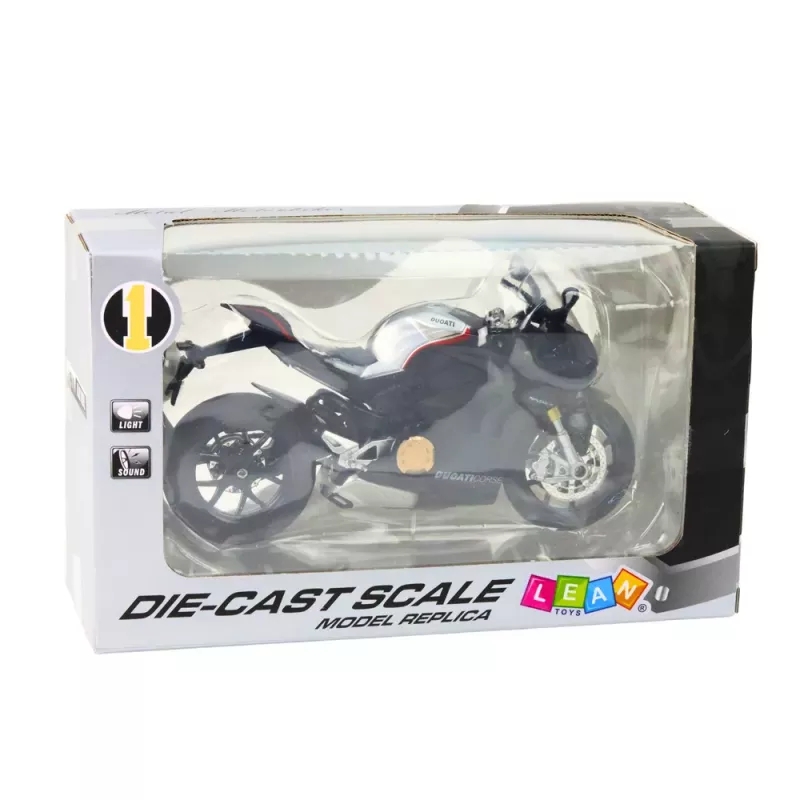 LEAN TOYS Sportmotorrad Metall Licht Sound Silber Elemente Schwarz V4 1:12