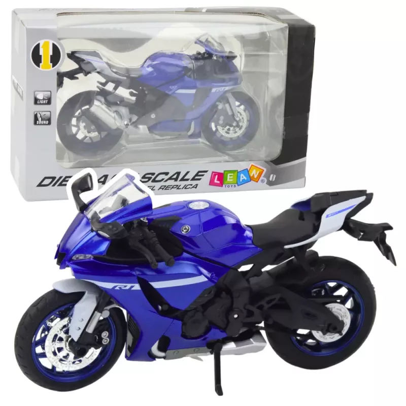 LEAN TOYS Sportmotorrad Metall Licht Sound Navy Blau R1 1:12