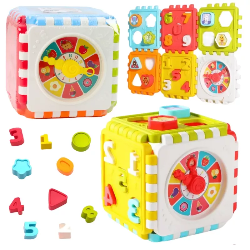 LEAN TOYS Educational Cube Sorter Numbers Patterns Clock Colored