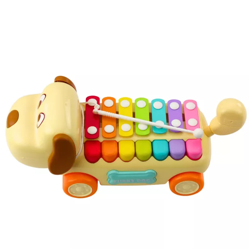 LEAN TOYS Reithund mit Becken, beweglichen Ohren, Schwanz, Stock an einer Schnur