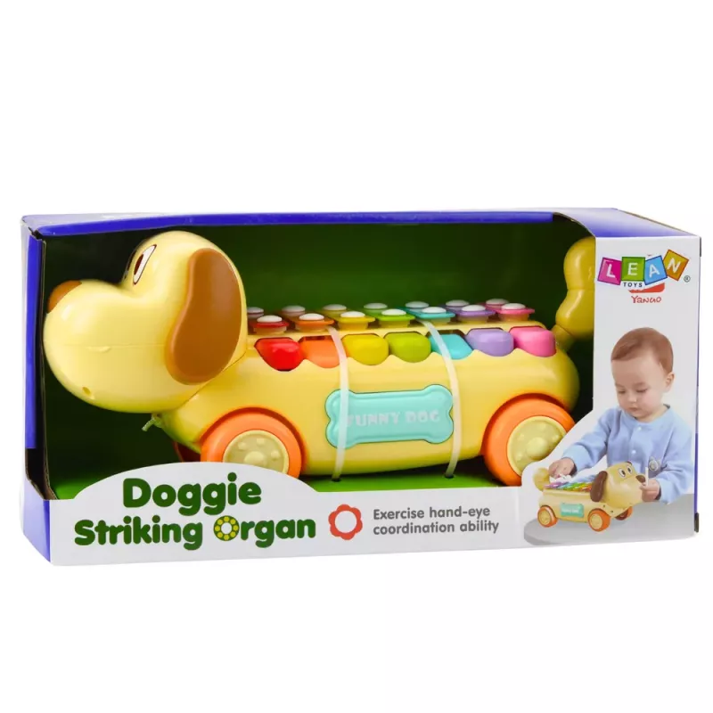 LEAN TOYS Reithund mit Becken, beweglichen Ohren, Schwanz, Stock an einer Schnur