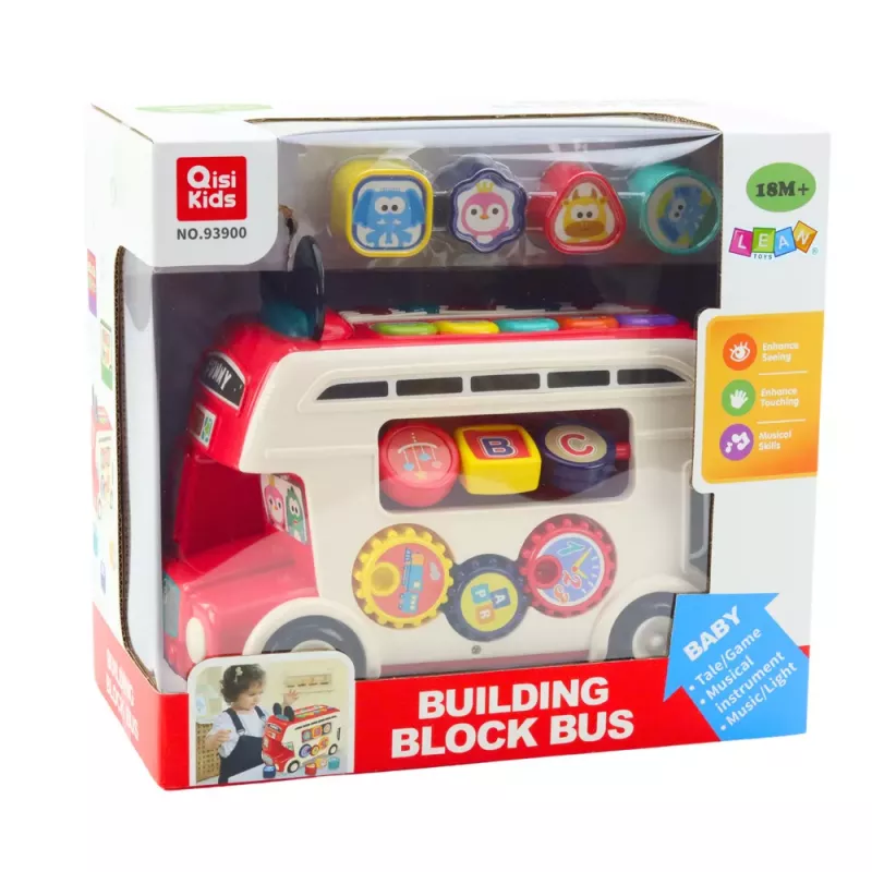 LEAN TOYS Interaktiver Lern-Bus-Sortierer mit Licht und Sound Rot