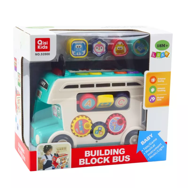 LEAN TOYS Interaktiver Lern-Bus-Sortierer mit Lichtern und Geräuschen, Türkis