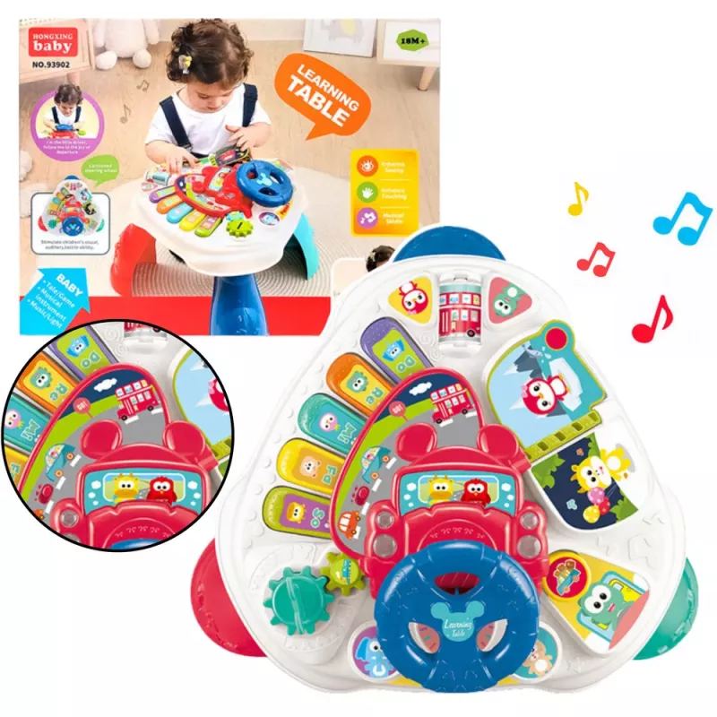 LEAN TOYS Interaktiver Lerntisch mit Lenkrad, dreieckig, bunt