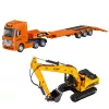 Huina 1:50 Die-Cast Metal Tow Truck with Trailer and Excavator - Orange