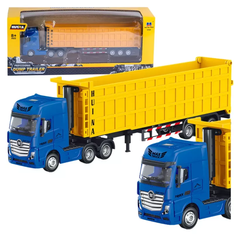 Huina 1:50 Dump Truck with Volume Semitrailer Die-Cast Metal Yellow