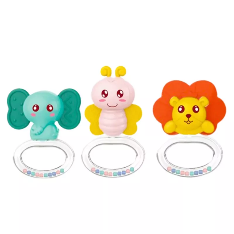 LEAN TOYS Set mit 6 Baby-Rasselbeissern Tiere