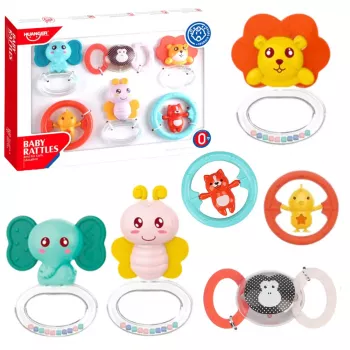 LEAN TOYS Set mit 6 Baby-Rasselbeissern Tiere