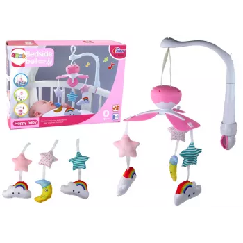 LEAN TOYS Baby Bett Mobile Sky Sound Pink
