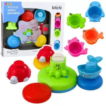 LEAN TOYS Interaktives Badespielzeug-Set Brunnen Tiere Becher