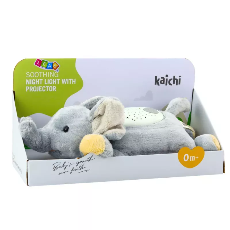 LEAN TOYS Plüsch-Elefant Schlaf-Kuscheltier mit Sternenhimmel-Projektor und Geräuschen