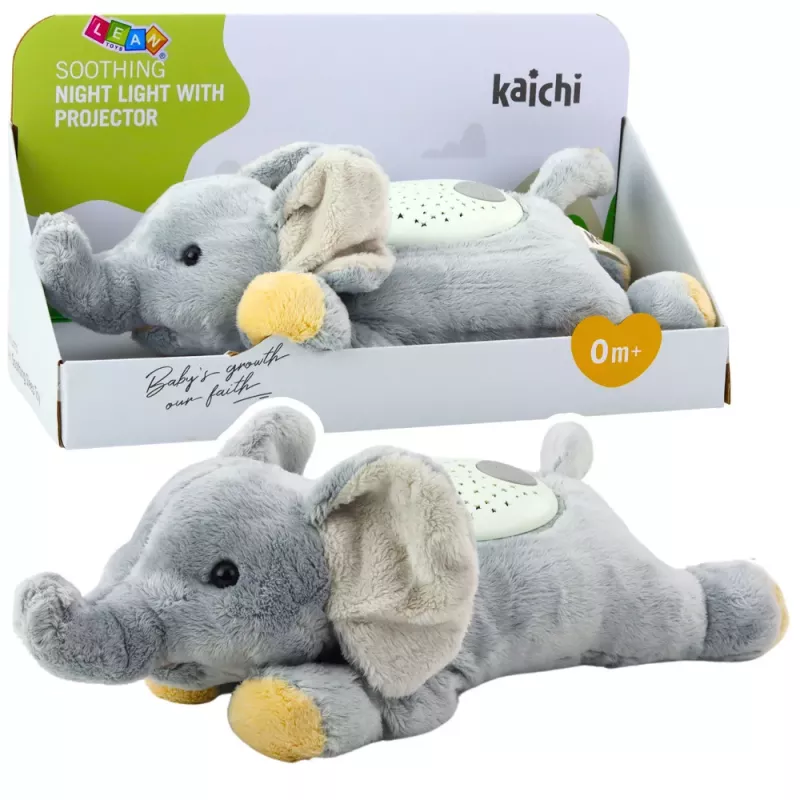 LEAN TOYS Plüsch-Elefant Schlaf-Kuscheltier mit Sternenhimmel-Projektor und Geräuschen