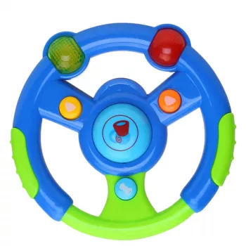 LEAN TOYS Interaktives Lenkrad für Kleinkinder mit Licht und Sound Grün-Blau