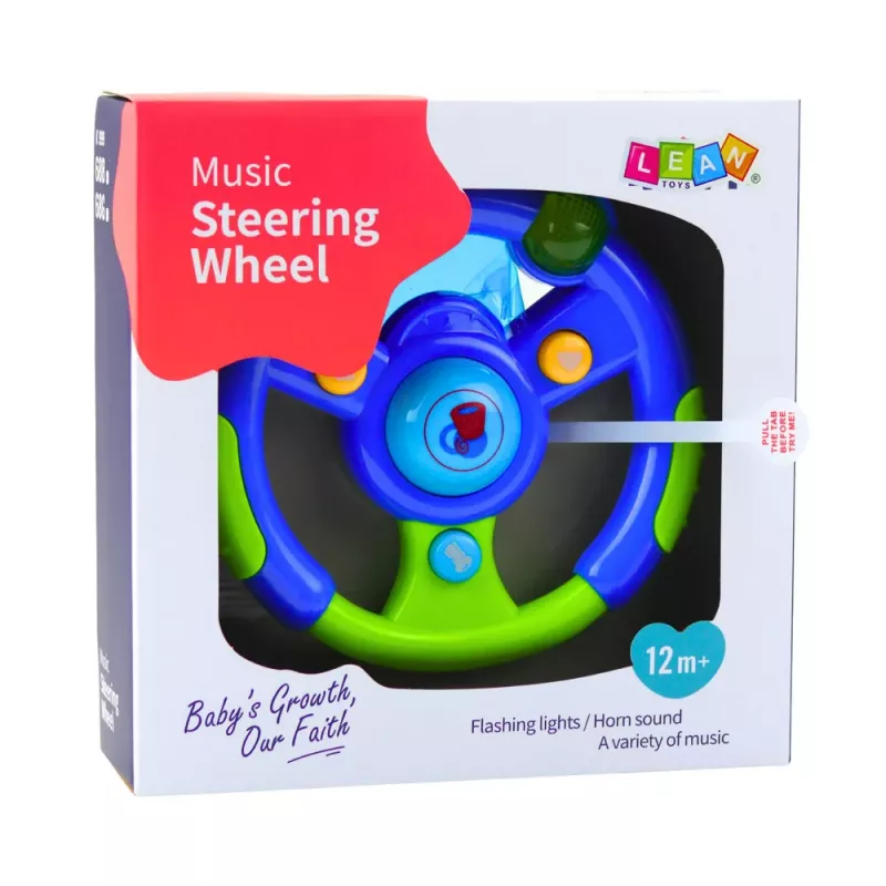 LEAN TOYS Interaktives Lenkrad für Kleinkinder mit Licht und Sound Grün-Blau